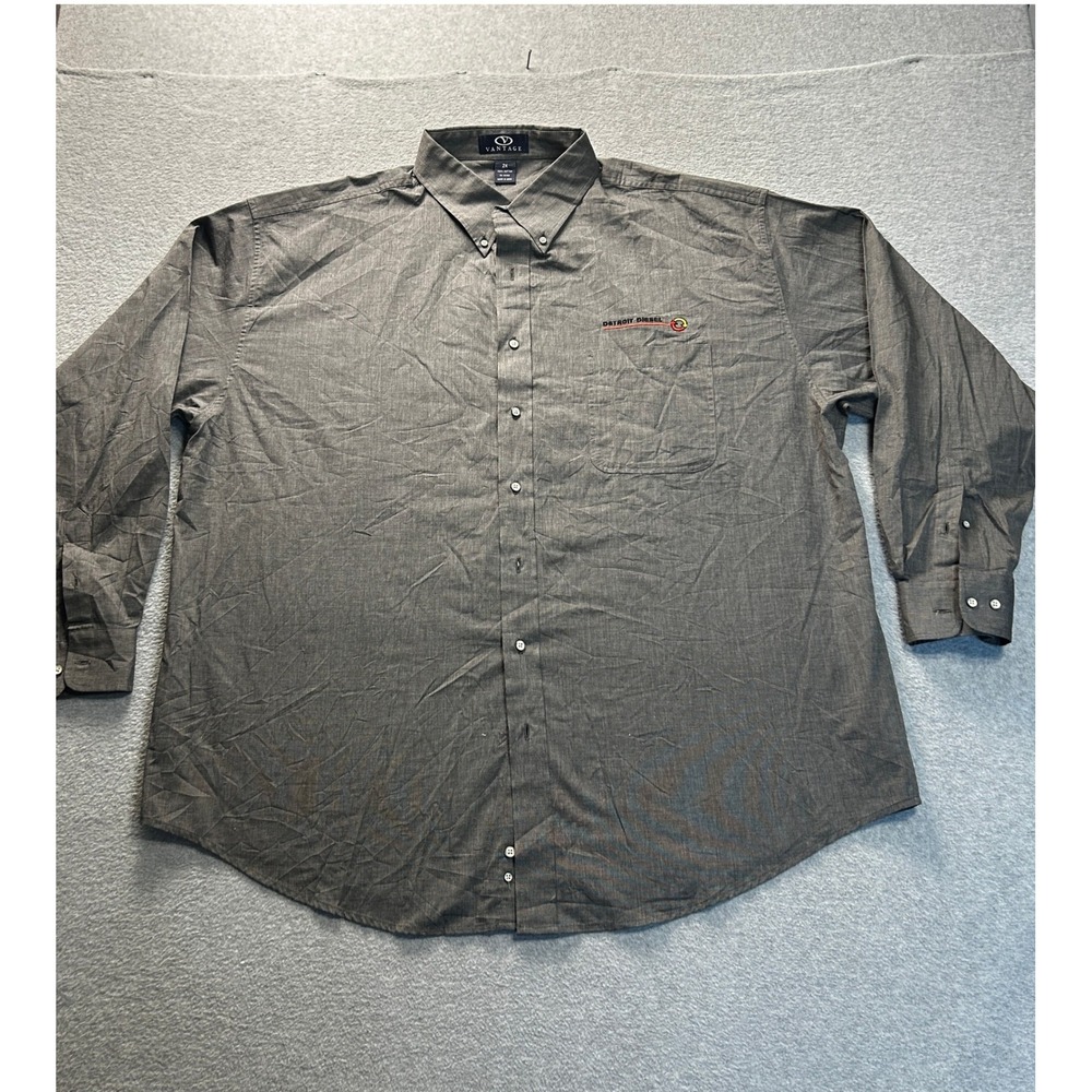 Long Sleeve Button Up Shirt Mens 2X Gray Cotton Casual Dress Shirt Vantage